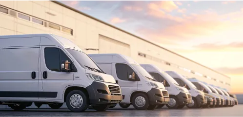 Row of white commercial vans